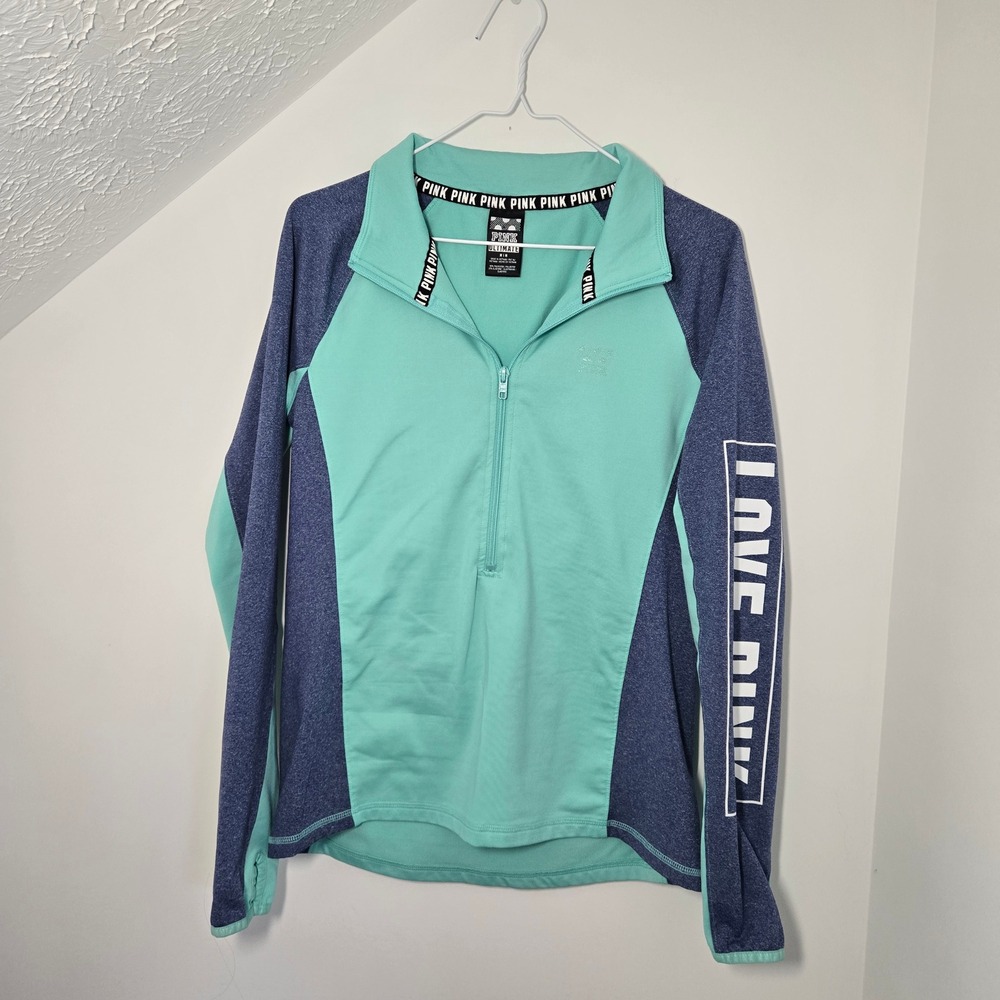 Pink Victoria's Secret Ultimate Half Zip Pullover Mint Blue Colorblock Medium